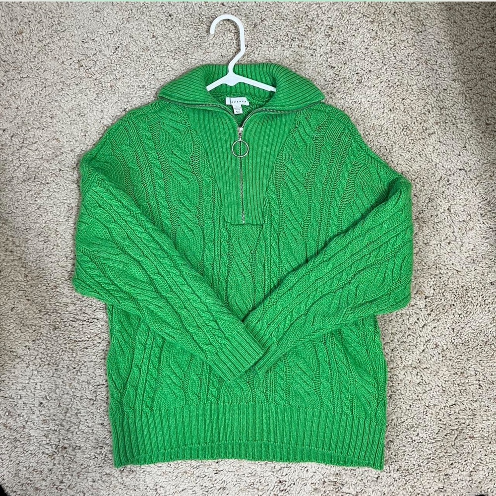 Topshop green quarter zip sweater